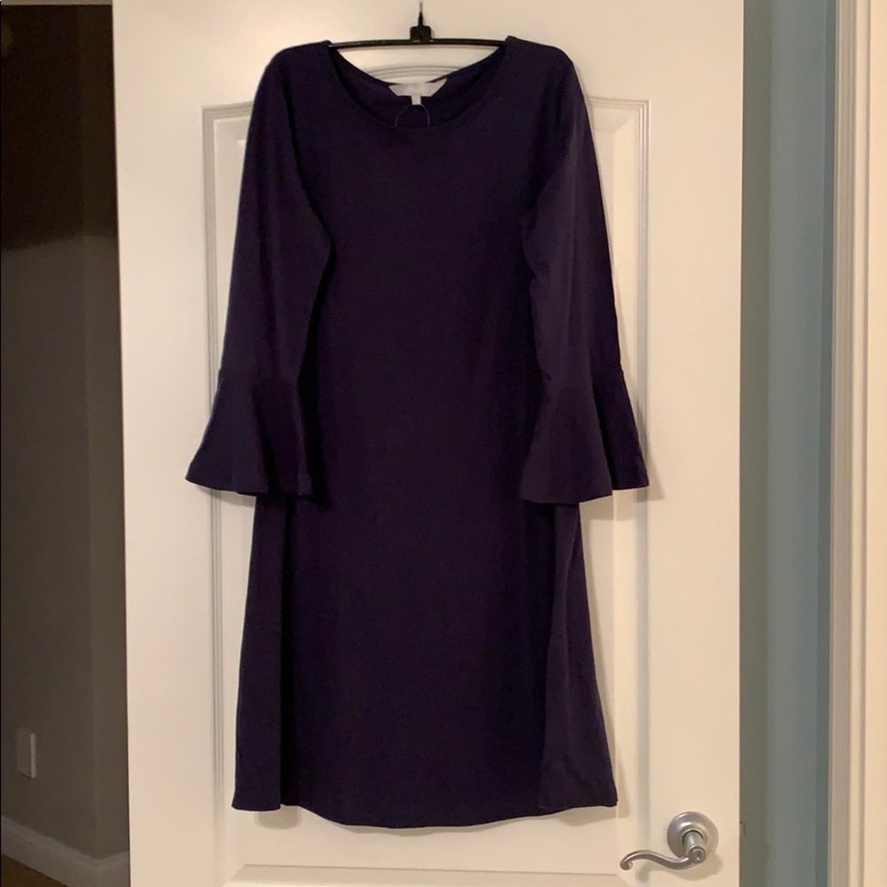 Navy Bell-Sleeve Dress